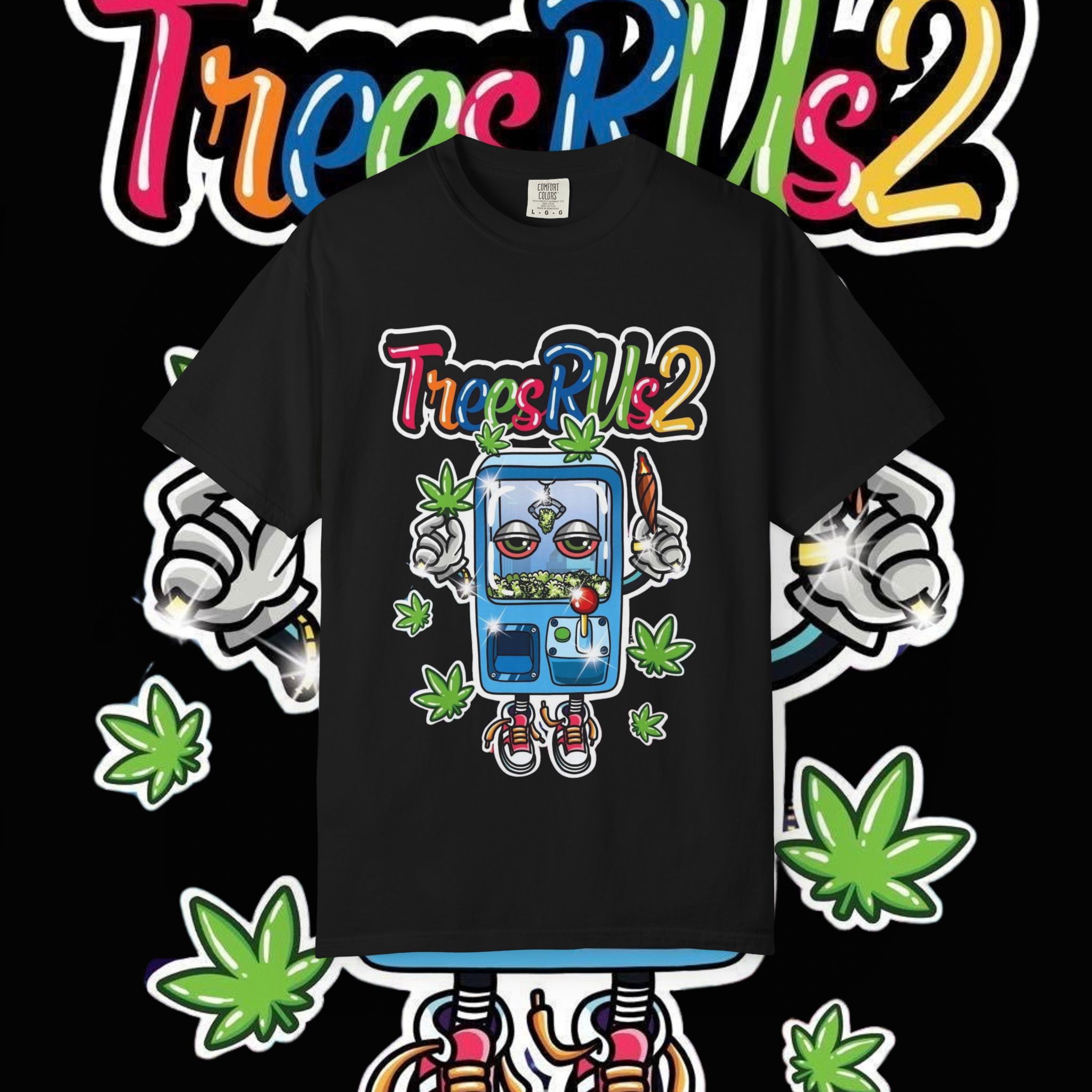 TreesRUs2 Whimsical Vending Machine Graphic T-Shirt - Image 2