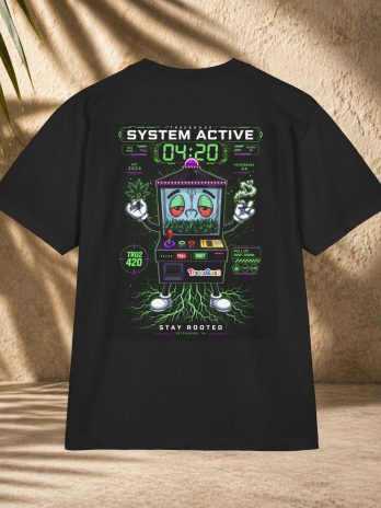 420 Arcade Graphic T-Shirt — “System Active” Retro Gaming Cannabis Tee